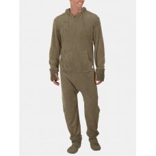 Men Flannel Thick Plain Onesies Loungewear Thermal Thumb Holes Hooded Jumpsuit Pajamas With Socks sleepwear