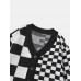Men Checkerboard Patchwork Color Block Knitted Lattice Casual Cardigans