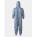 Men Gray Camo Loungewear Jumpsuit Thicken Thermal Loose Zip Down Hooded Home Pajamas With Pockets
