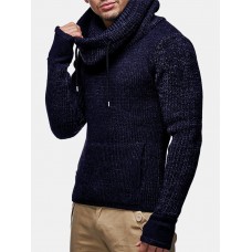 Mens Knit Cut Out Cuff Warm Casual Drawstring Pullover Sweaters
