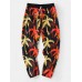 Mens Maple Leaf Print Drawstring Casual Pants