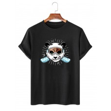 Men Cool Panda Print Winter Sports Casual Short Sleeve Street T  Shirts