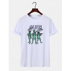 Men Animatic Alien Print Crew Neck Hem Cuff Soft Light Regular Fit T  Shirts