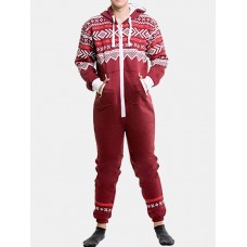 Mens Christmas Printing Fashion Pajama Set Casual Jumpsuit Loungewear