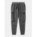 Mens Zipper Pockets Drawstring Waist Casual Solid Jogger Pants