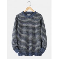 Mens Stripe Round Neck Warm Vintage Knitted Sweaters