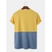 Men Cotton Contrast Striped Colorblock Chest Pocket Short Sleeve Leisure T  Shirt