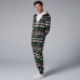 Mens Christmas Pattern Onesies Hooded Zip Down Holiday Pajama Set Printing Loungewear