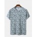 Men Cotton Floral Print Hem Cuff O Neck Short Sleeve Casual T  Shirt