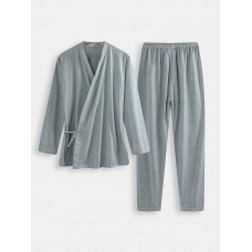 Men Polka Dot Kimono Robe Set Thin Loose Breathable Home Casual Loungewear Pajama Set