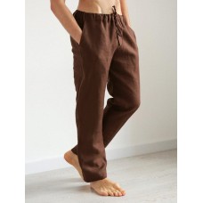 Mens Solid Color 100  Cotton Plain Casual Drawstring Pants
