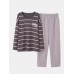Men Home Striped Pajama Set Cotton Pockets Thermal Loose Loungewear