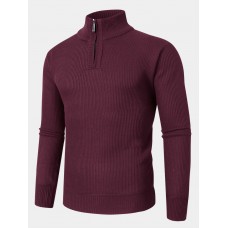 Mens Solid Color High Neck Knitted Warm Long Sleeve Sweaters